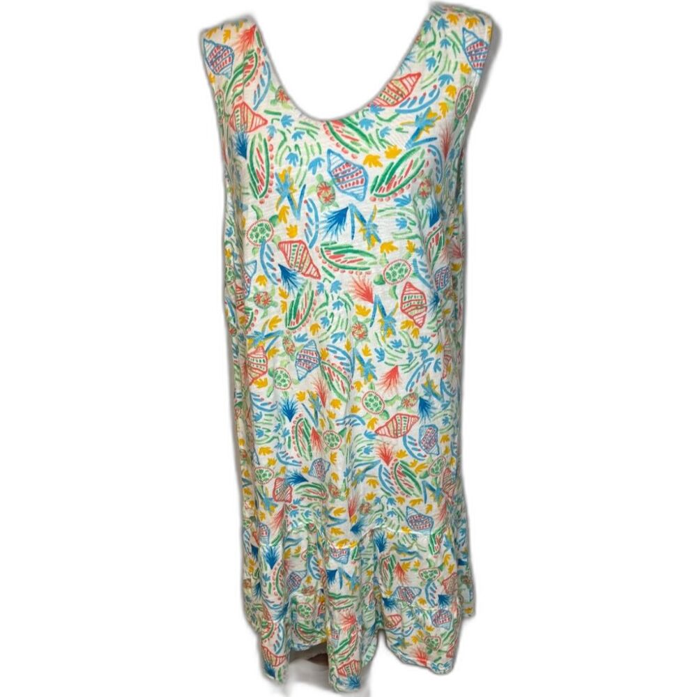 Fresh Produce Aquatic Sea Shell Floral Midi Dress Sleeveless Scoop Neck